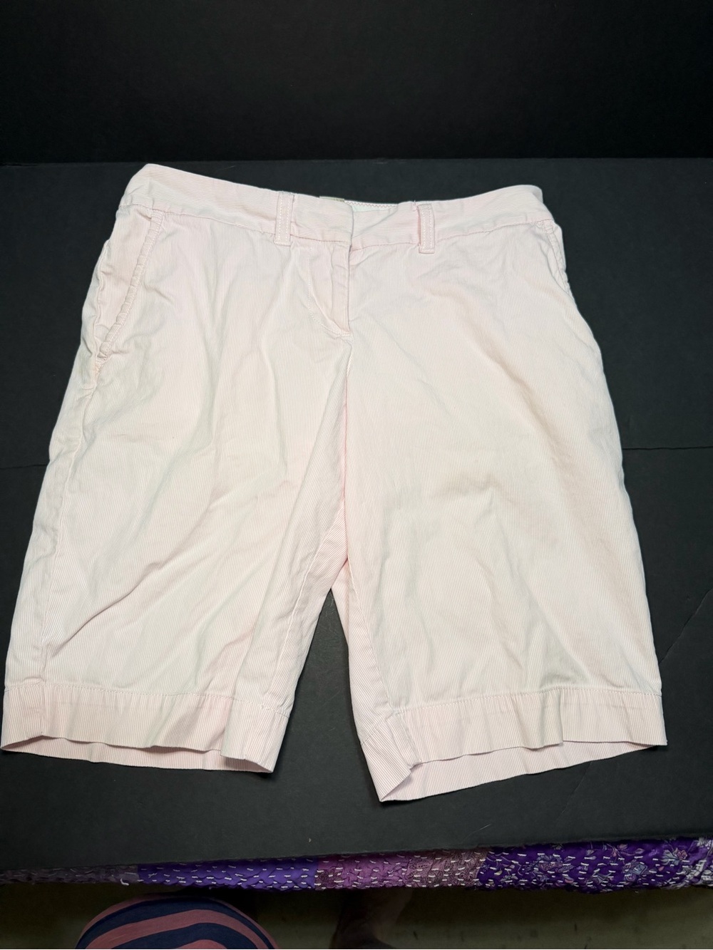 L.L. Bean Pale Pink & White Striped Bermuda Shorts